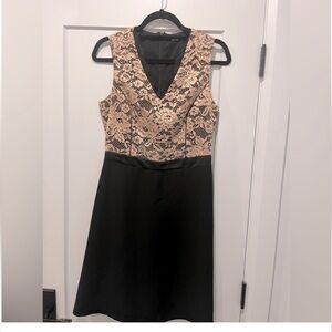 Chic Black and Tan Lace Midi Dress